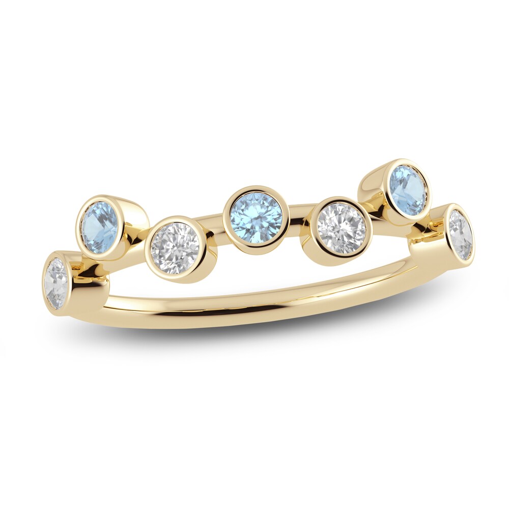 Juliette Maison Natural Aquamarine & Natural White Sapphire Ring 10K Yellow Gold RQ2d6F0H