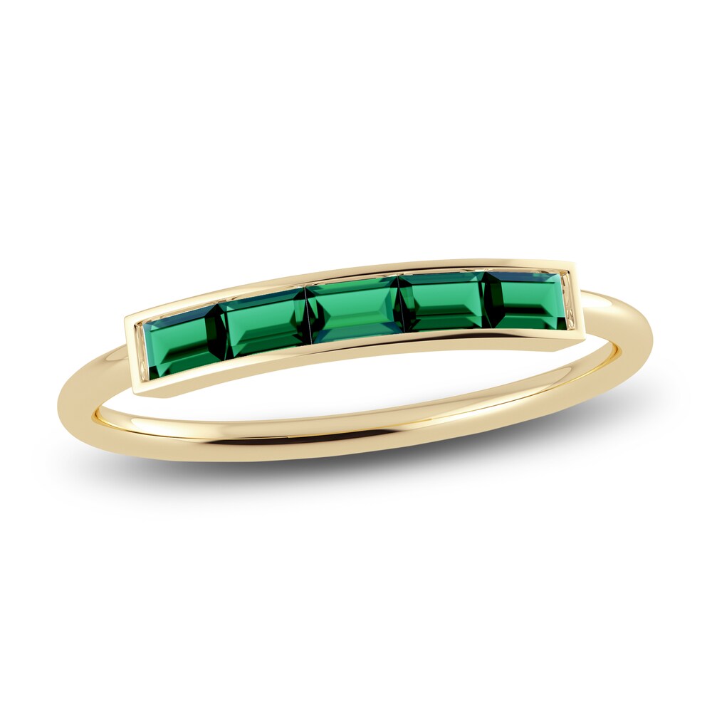 Juliette Maison Natural Emerald Baguette Bar Ring 10K Yellow Gold RR6ORs7w