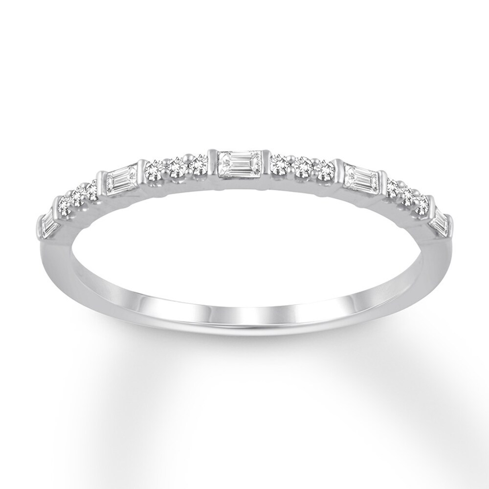 Diamond Anniversary Ring 1/6 ct tw Round/Baguette 14K White Gold RVjs8Jwt