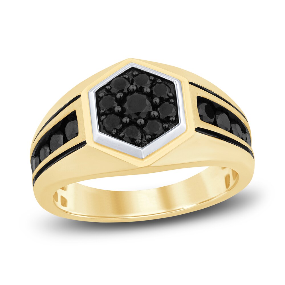 Men's Black Diamond Ring 1-1/6 ct tw Round 14K Two-Tone Gold ReyvO77w