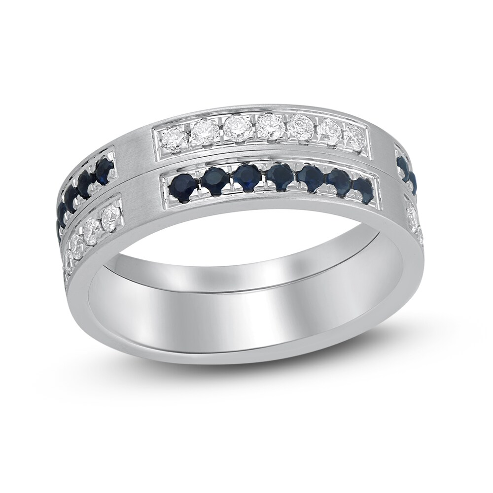 Men's Diamond & Natural Sapphire Wedding Band 3/4 ct tw Round 14K White Gold RfUwhJal