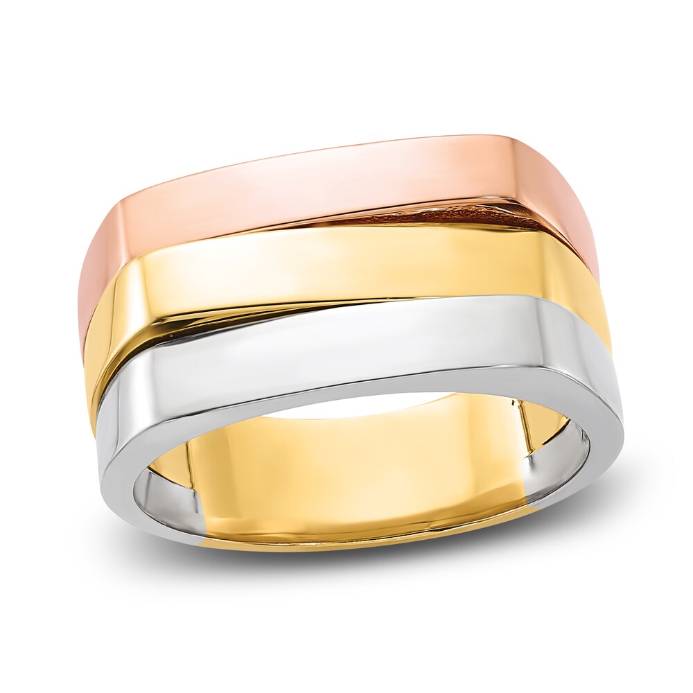 Flat Top Ring 14K Tri-Tone Gold S6thNXUl