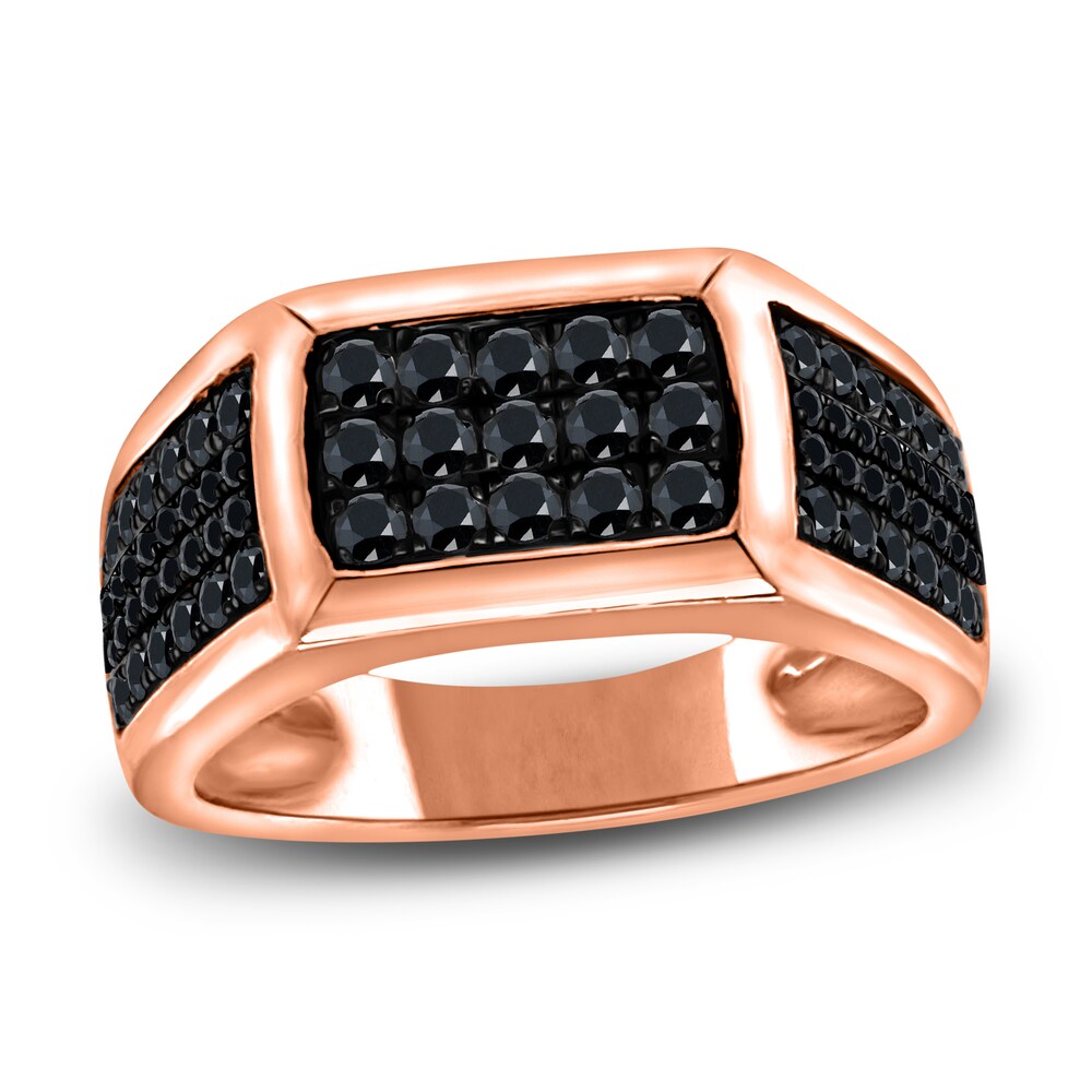 Men's Black Diamond Anniversary Ring 3/4 ct tw Round 14K Rose Gold SKGsjlDG