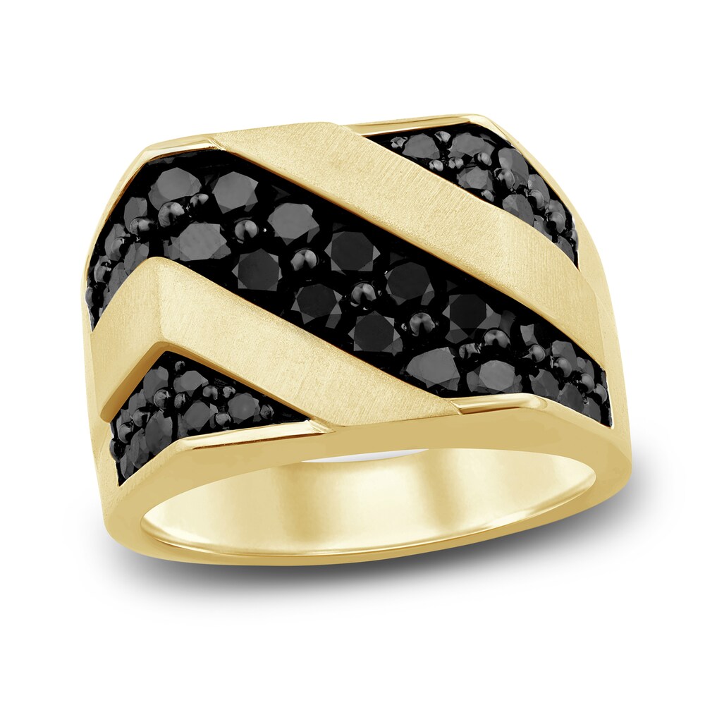 Men's Black Diamond Ring 2-1/4 ct tw Round 14K Yellow Gold SQR8m46b