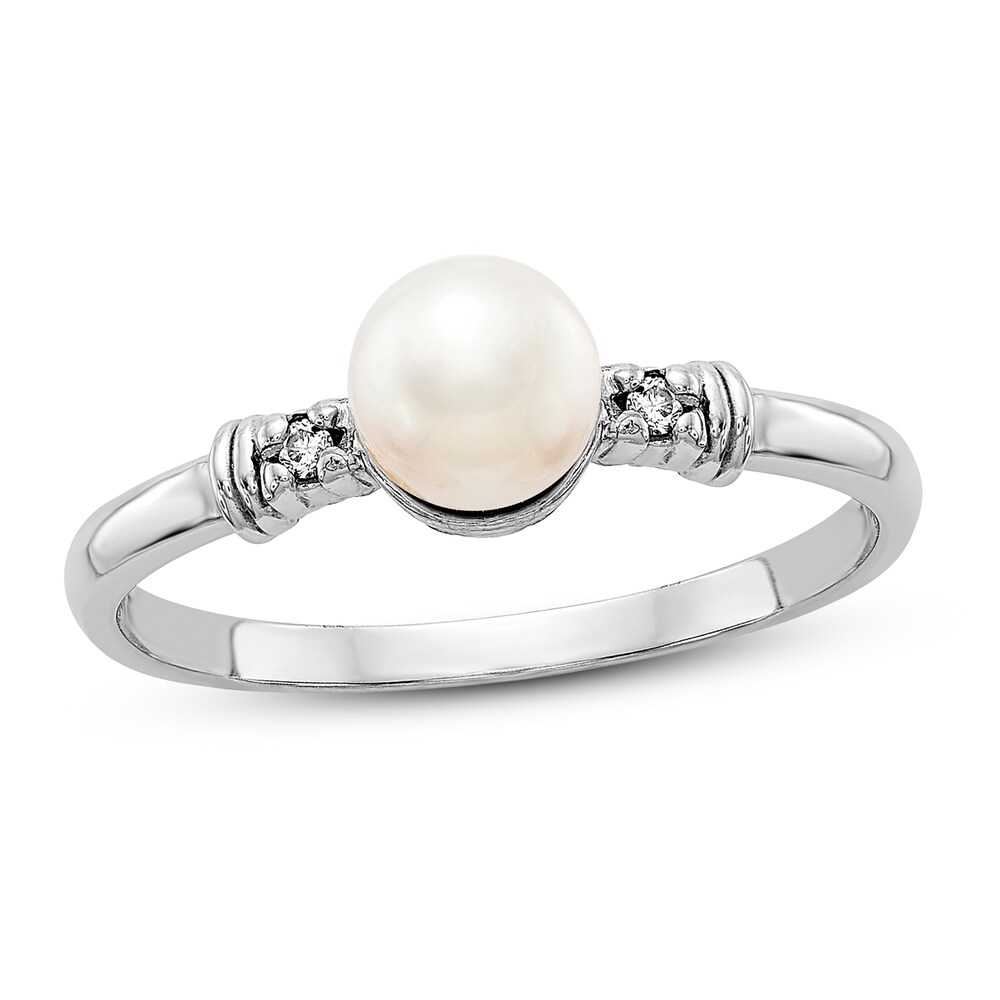 Cultured Freshwater Pearl Ring Diamond Accent 14K White Gold SSb5SVos