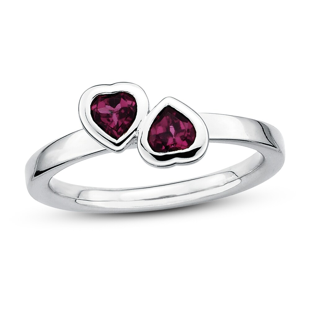 Stackable Heart Ring Rhodolite Garnets Sterling Silver SUowCRYp