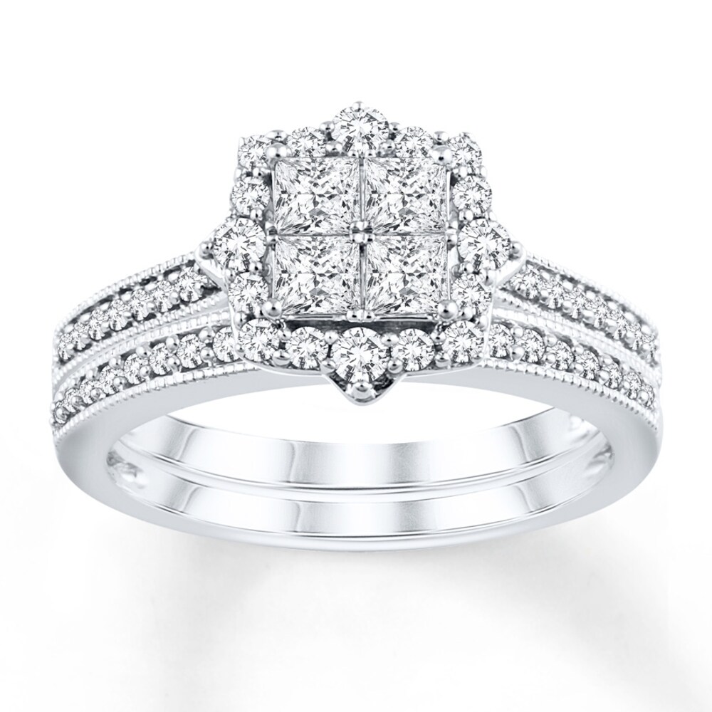 Diamond Bridal Set 3/4 ct tw Princess-cut 14K White Gold SiCmIEVh