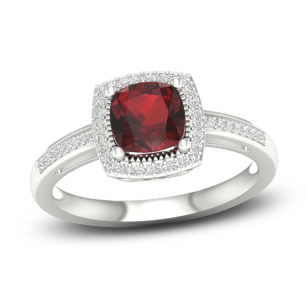 Natural Garnet & Lab-Created White Sapphire Ring Sterling Silver Sih2eIq1