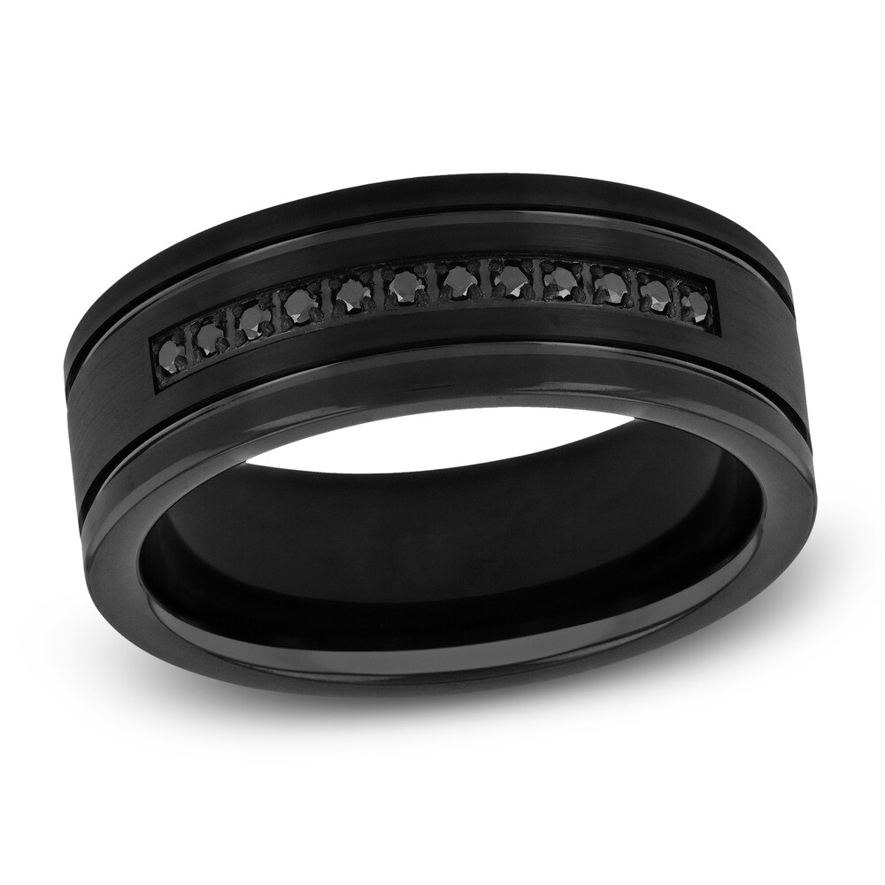 Black Diamond Wedding Band 1/10 ct tw Round Black Tungsten 8mm SnLJjTRW