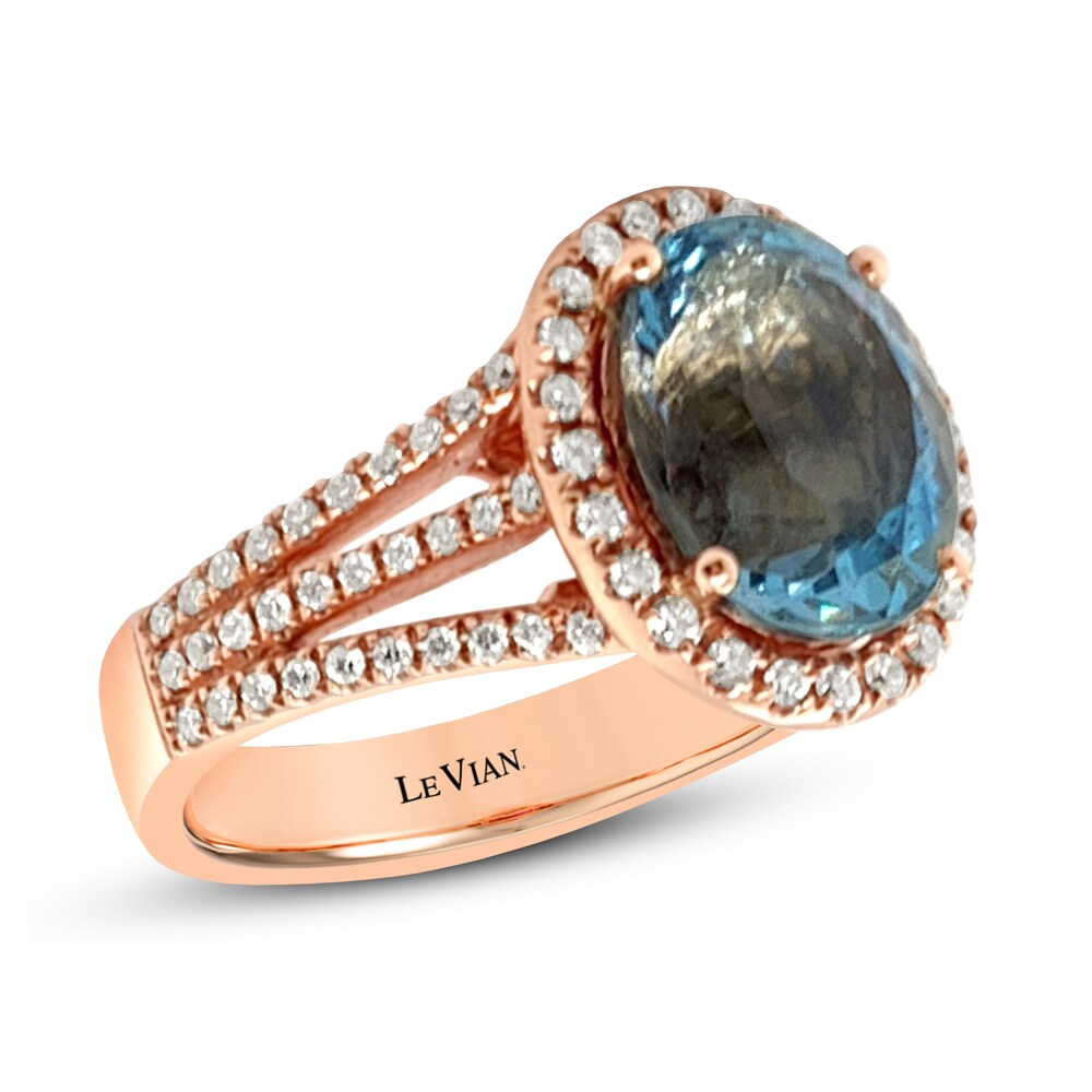 Le Vian Natural Aquamarine Ring 5/8 ct tw Diamonds 18K Strawberry Gold SwD0bQ33