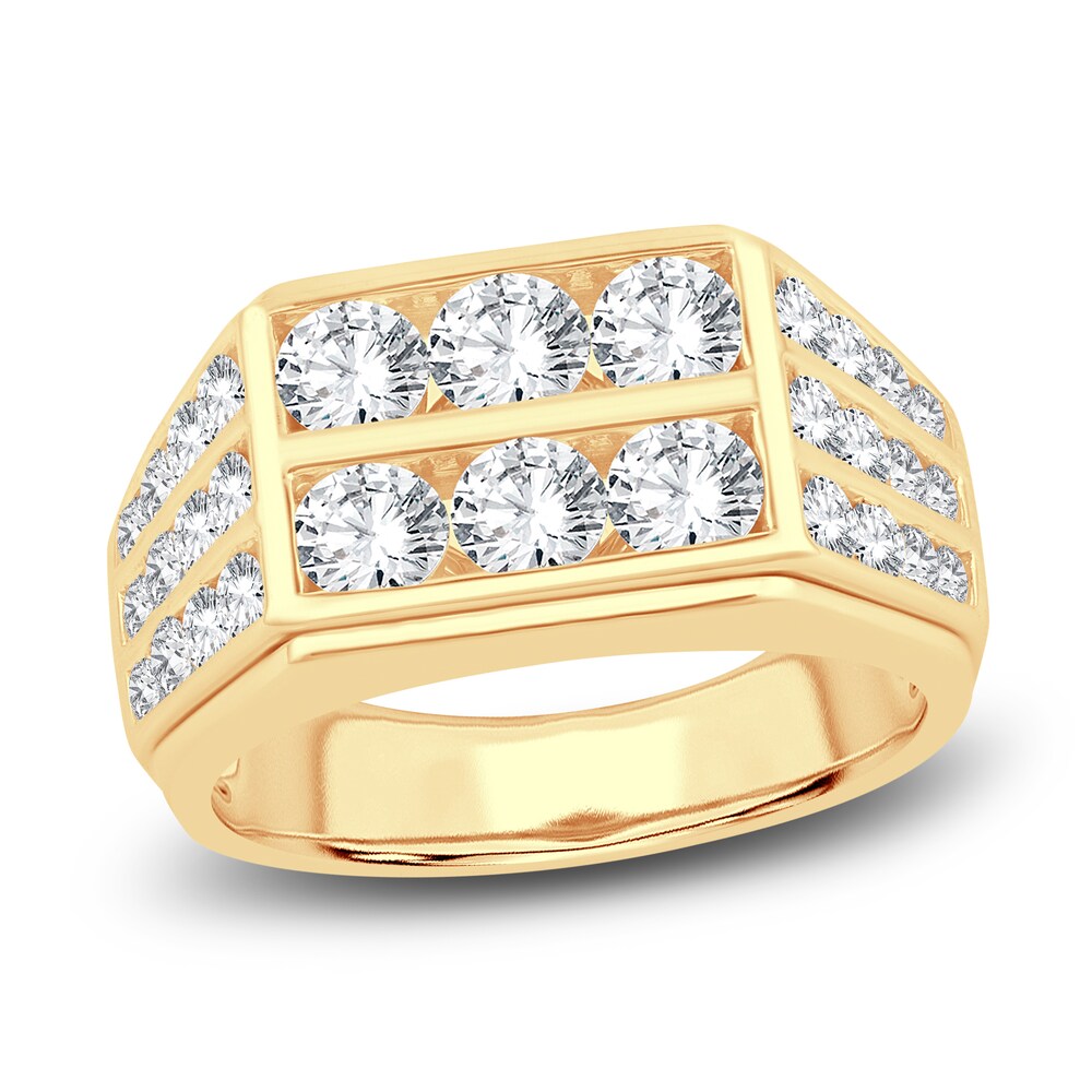 Men's Lab-Created Diamond Ring 3 ct tw Round 14K Yellow Gold SwLzHQ3E