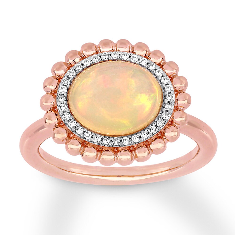 Natural Opal Ring 1/10 carat tw Diamonds 14K Rose Gold T3hWX1vN