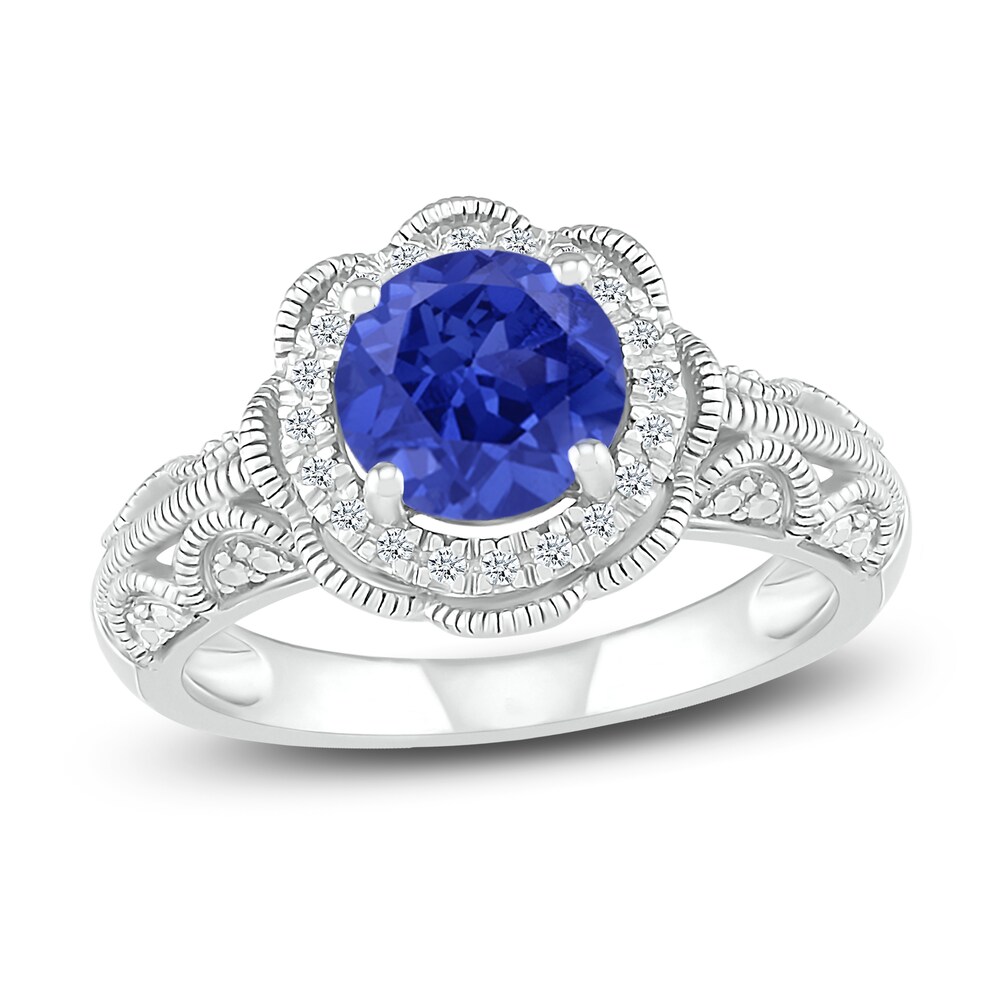 Lab-Created Blue Sapphire Ring 1/3 ct tw Diamonds Sterling Silver T9KCmCZ2