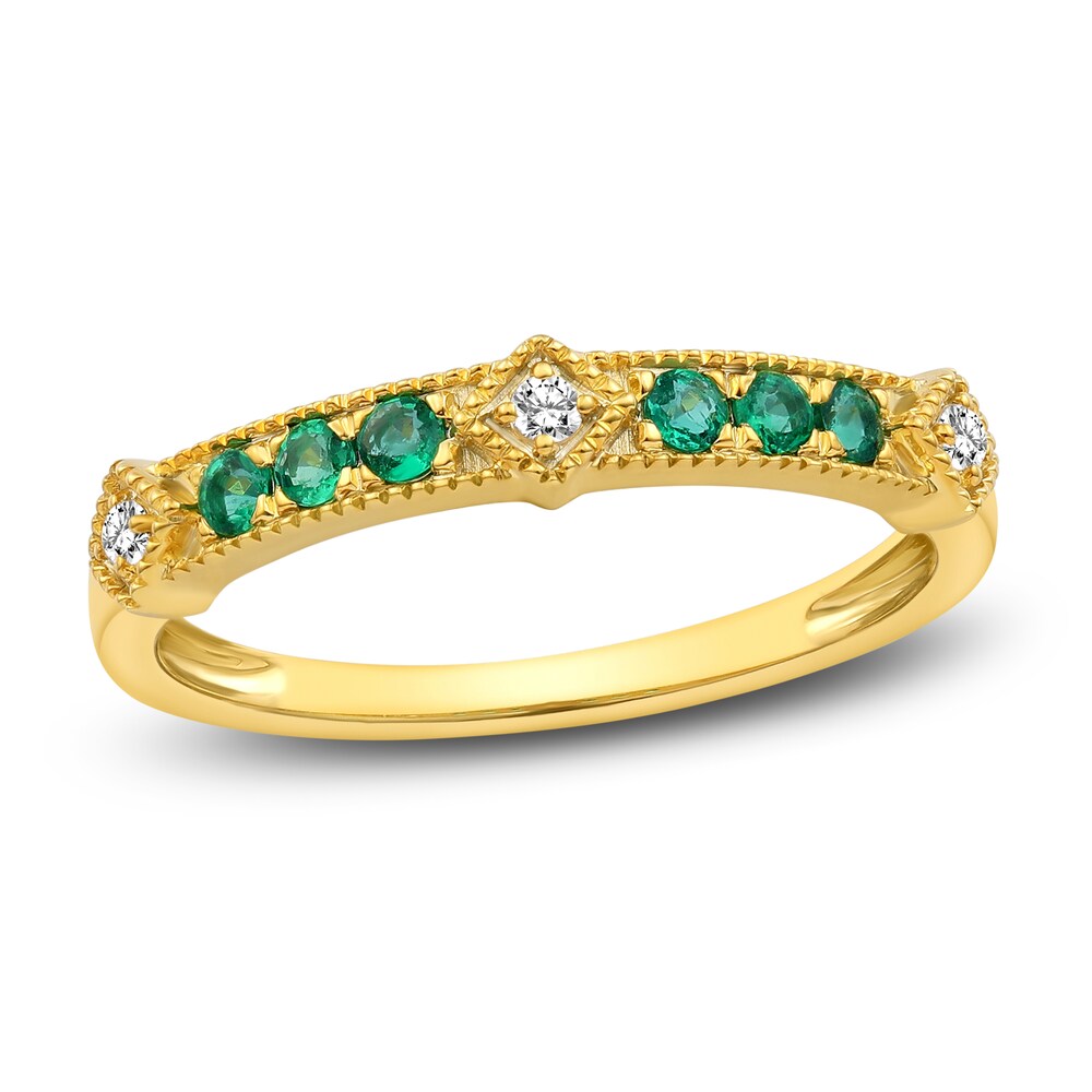 Natural Emerald Ring 1/20 ct tw Diamonds 14K Yellow Gold THkvrnoA
