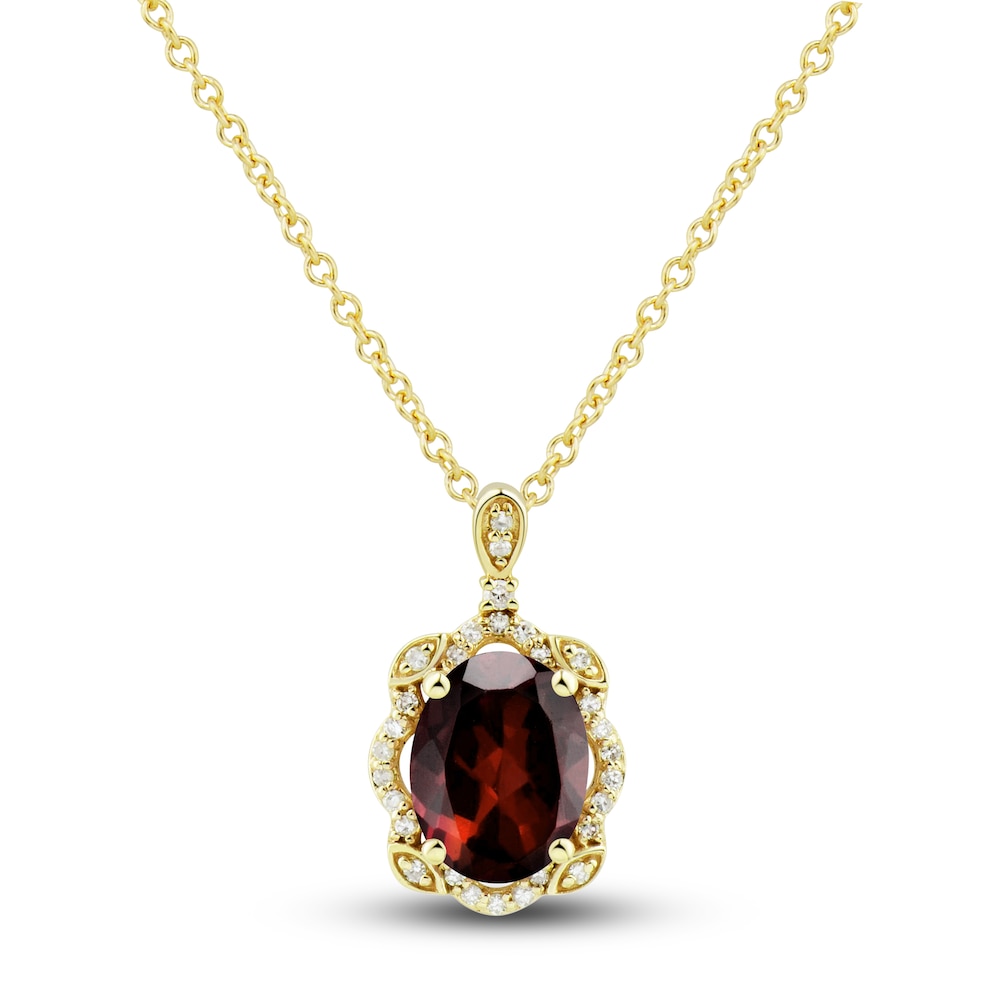 Natural Garnet Ring, Earring & Necklace Set 1/3 ct tw Diamonds 10K Yellow Gold TJBgxeso