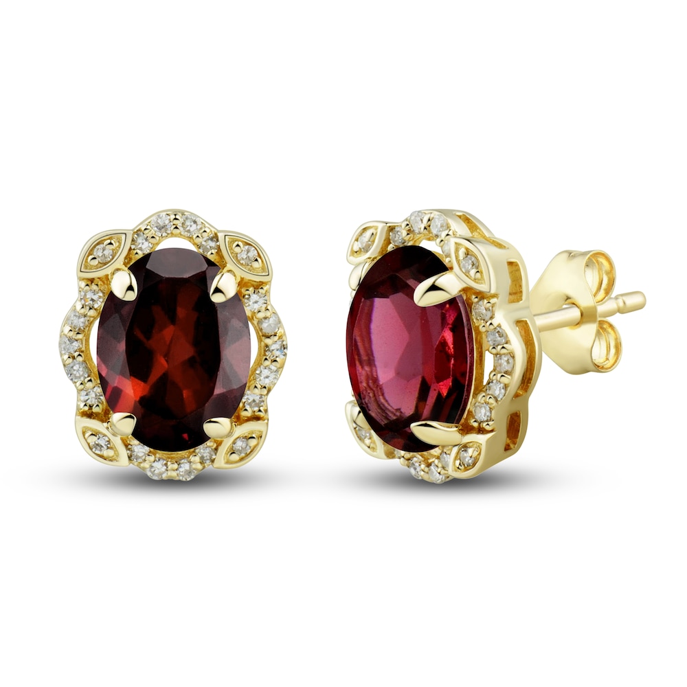 Natural Garnet Ring, Earring & Necklace Set 1/3 ct tw Diamonds 10K Yellow Gold TJBgxeso