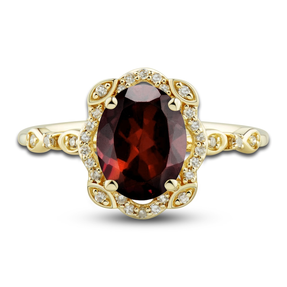Natural Garnet Ring, Earring & Necklace Set 1/3 ct tw Diamonds 10K Yellow Gold TJBgxeso
