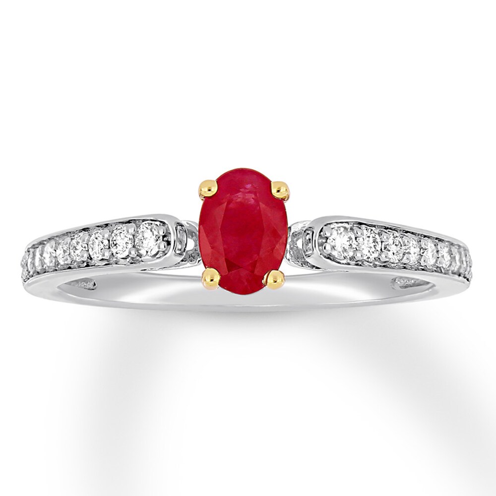 Natural Ruby Ring 1/8 ct tw Diamonds 10K Two-Tone Gold TQ4g1NWy