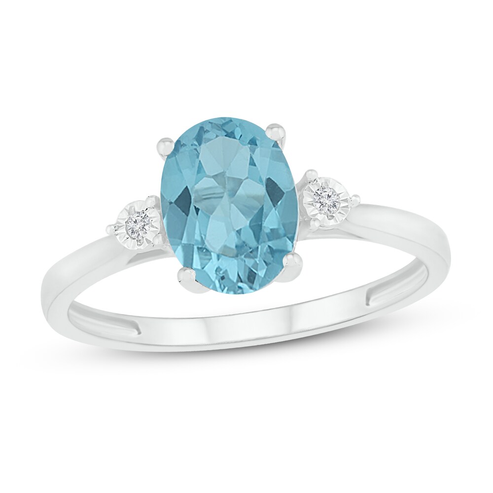 Natural Aquamarine Ring Diamond Accents Sterling Silver TjH3VuCe