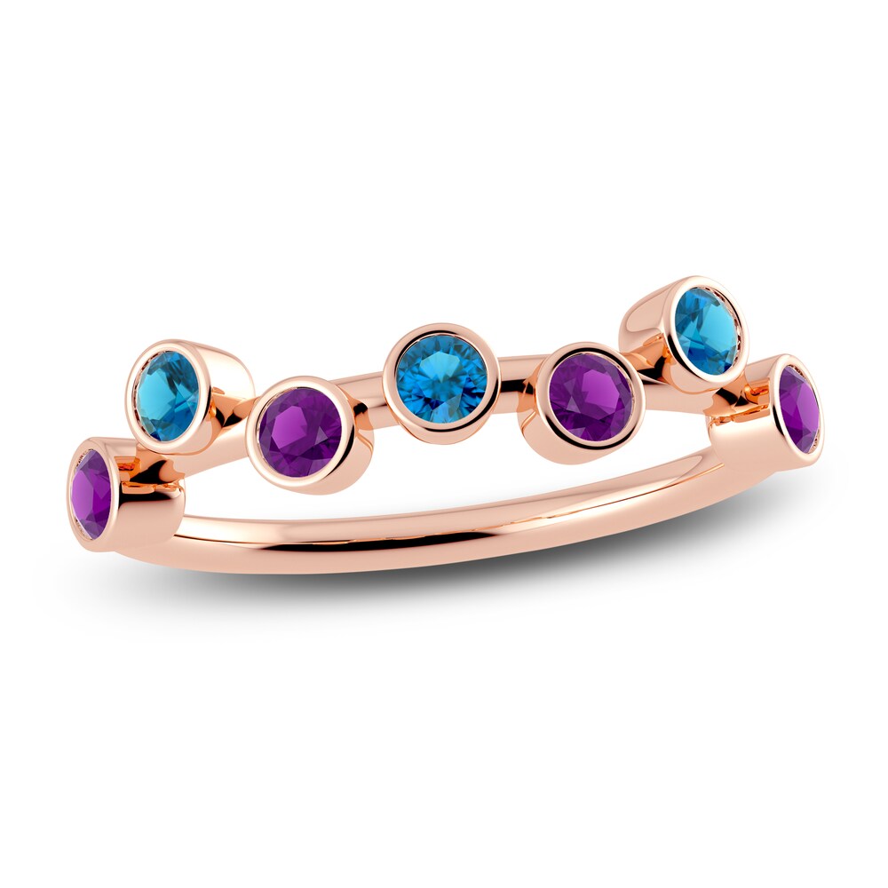 Juliette Maison Natural Blue Zircon & Natural Amethyst Ring 10K Rose Gold U6lco9IF [U6lco9IF]