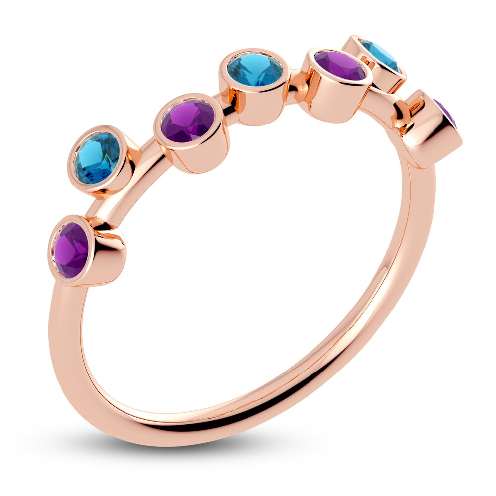 Juliette Maison Natural Blue Zircon & Natural Amethyst Ring 10K Rose Gold U6lco9IF