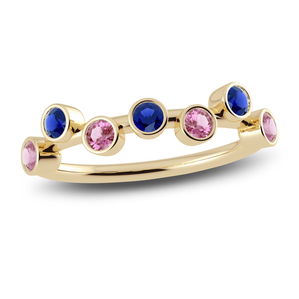 Juliette Maison Natural Blue Sapphire & Natural Pink Tourmaline Ring 10K Yellow Gold U7ODZH82