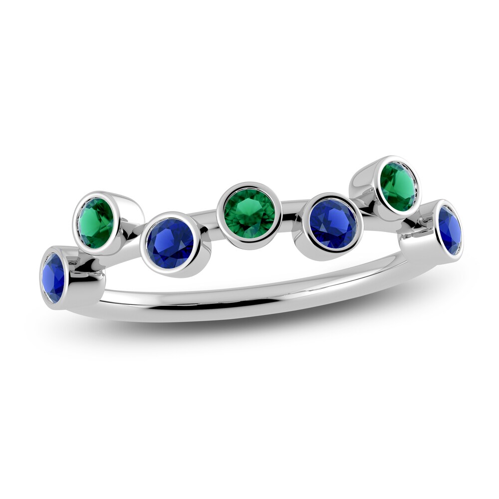 Juliette Maison Natural Blue Sapphire & Natural Emerald Ring 10K White Gold UEjiTOA3