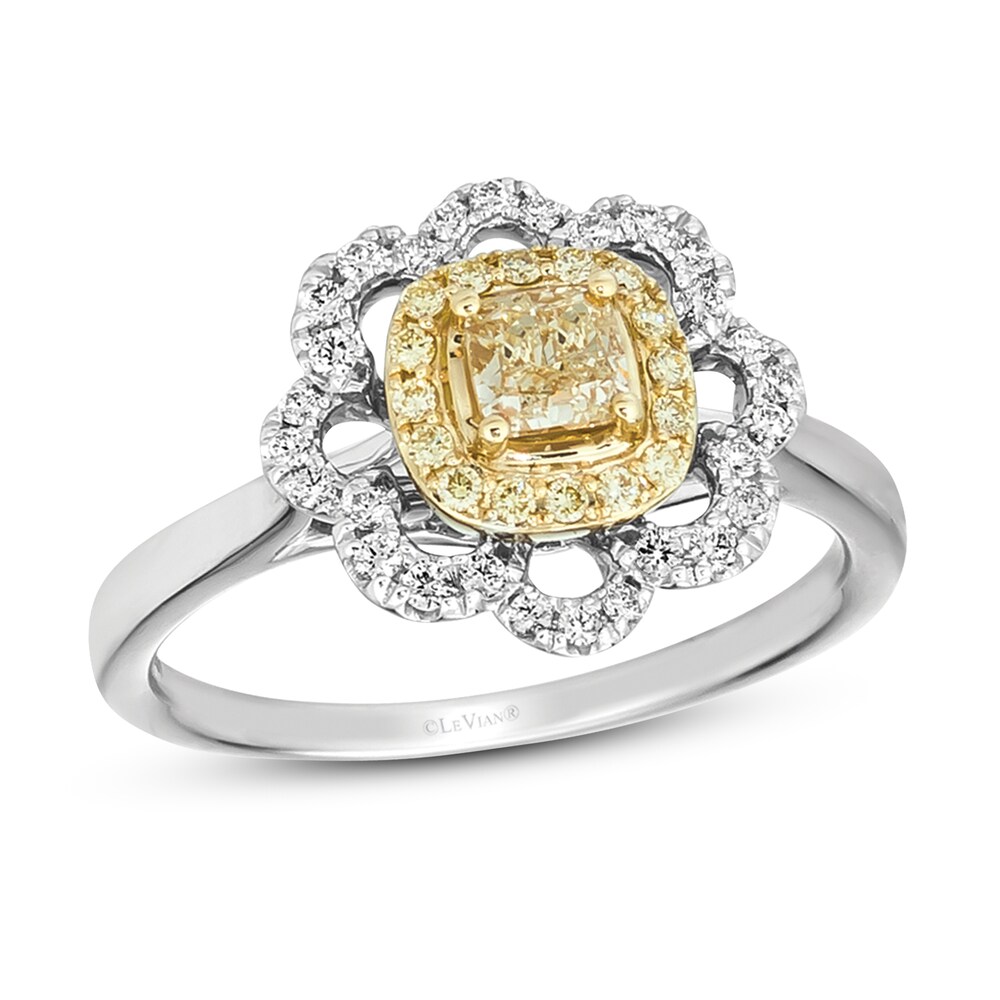 Le Vian Sunny Yellow Diamond Ring 5/8 ct tw Cushion/Round 14K Two-Tone Gold UM7X15SQ