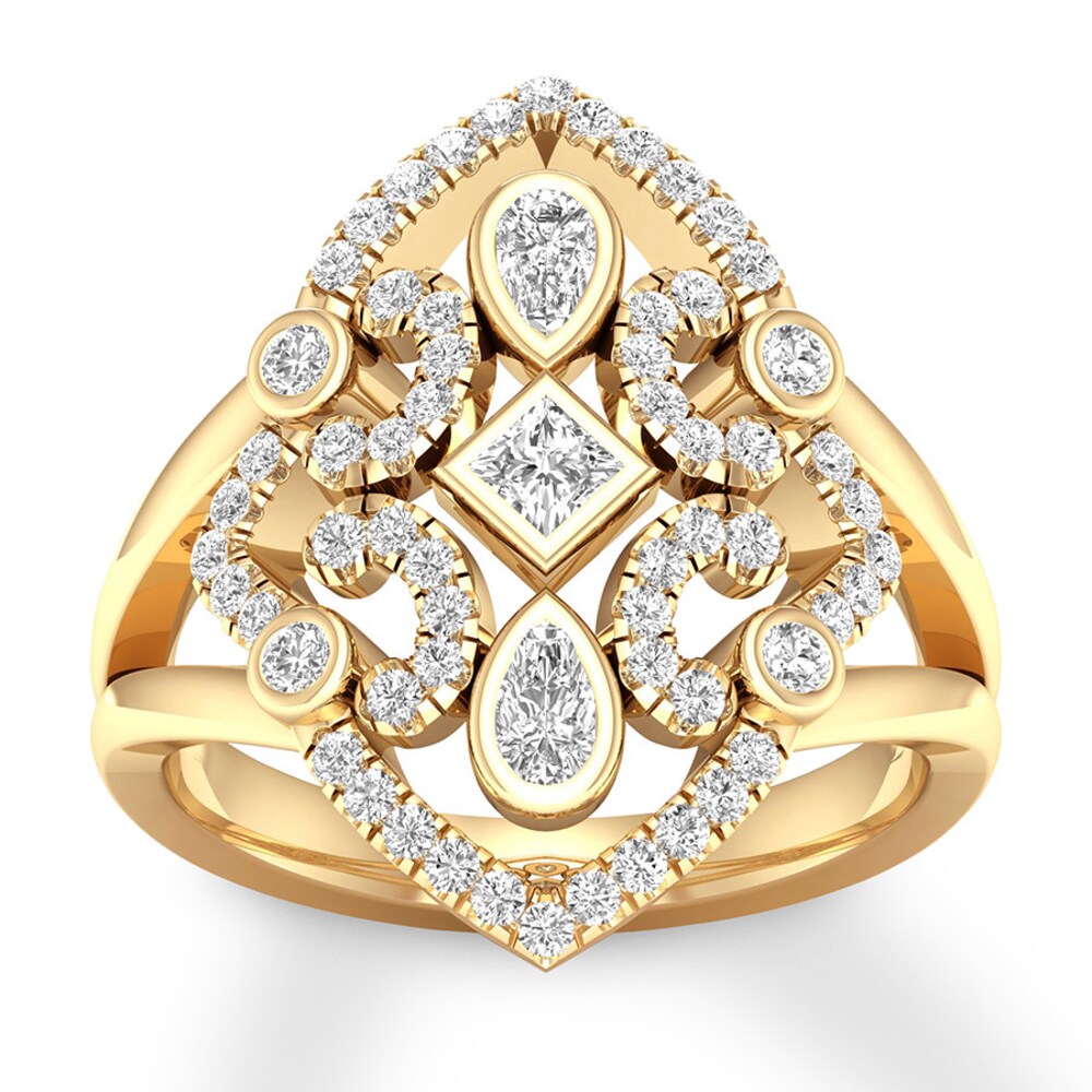 Diamond Ring 3/4 carat tw Princess/Pear-shaped/Round 14K Yellow Gold UU7DXQdi