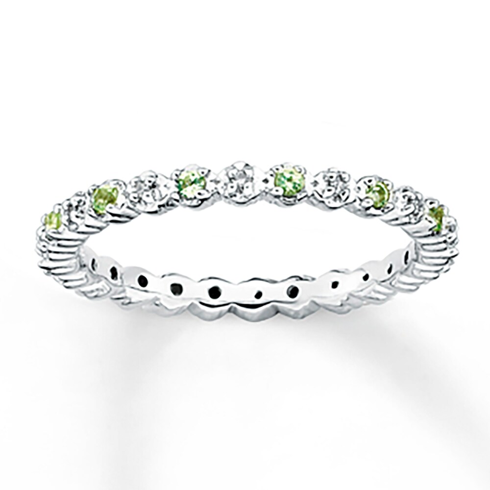 Stackable Peridot Ring 1/20 ct tw Diamonds Sterling Silver UmtcmnO6