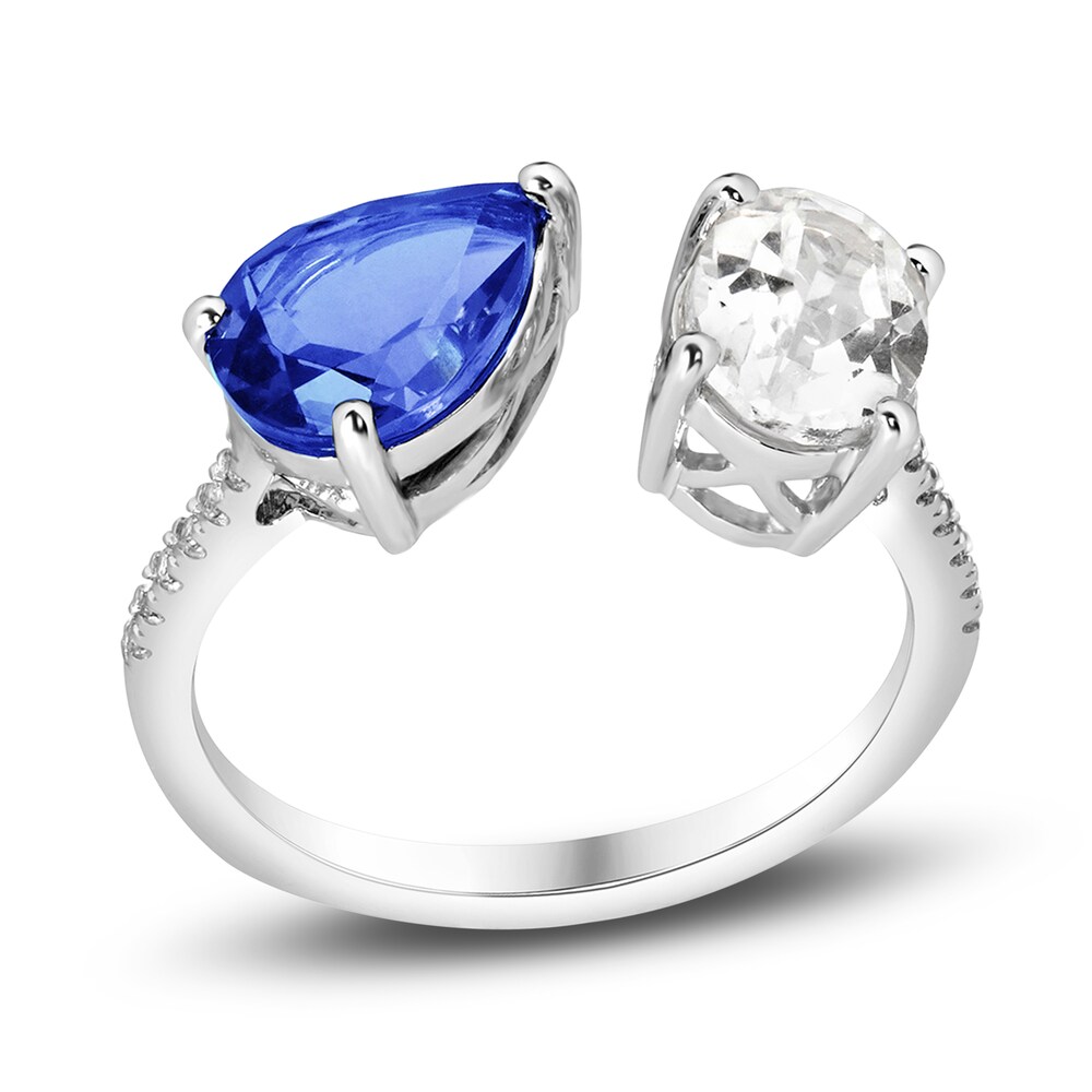 Lab-Created Blue Sapphire & Lab-Created White Sapphire Ring 10K White Gold Una2H146