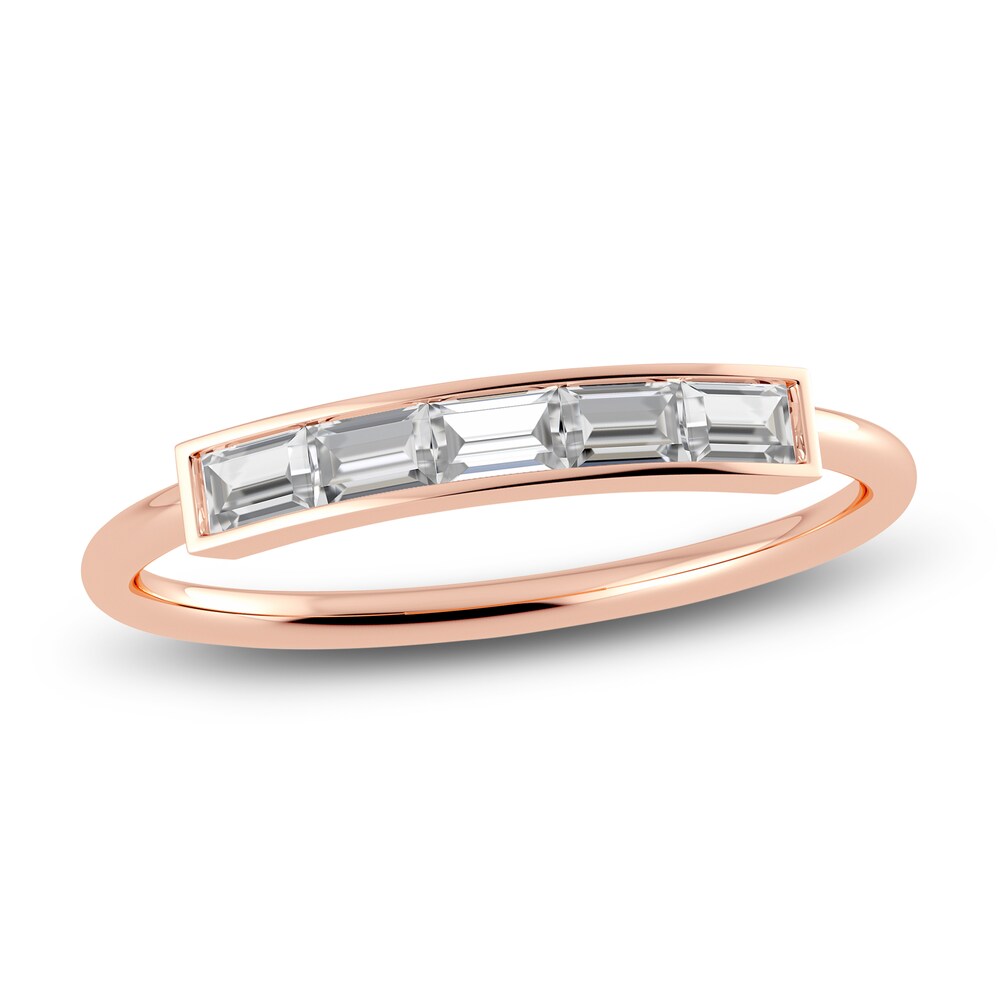 Juliette Maison Natural White Sapphire Baguette Bar Ring 10K Rose Gold Ur4VFD9o