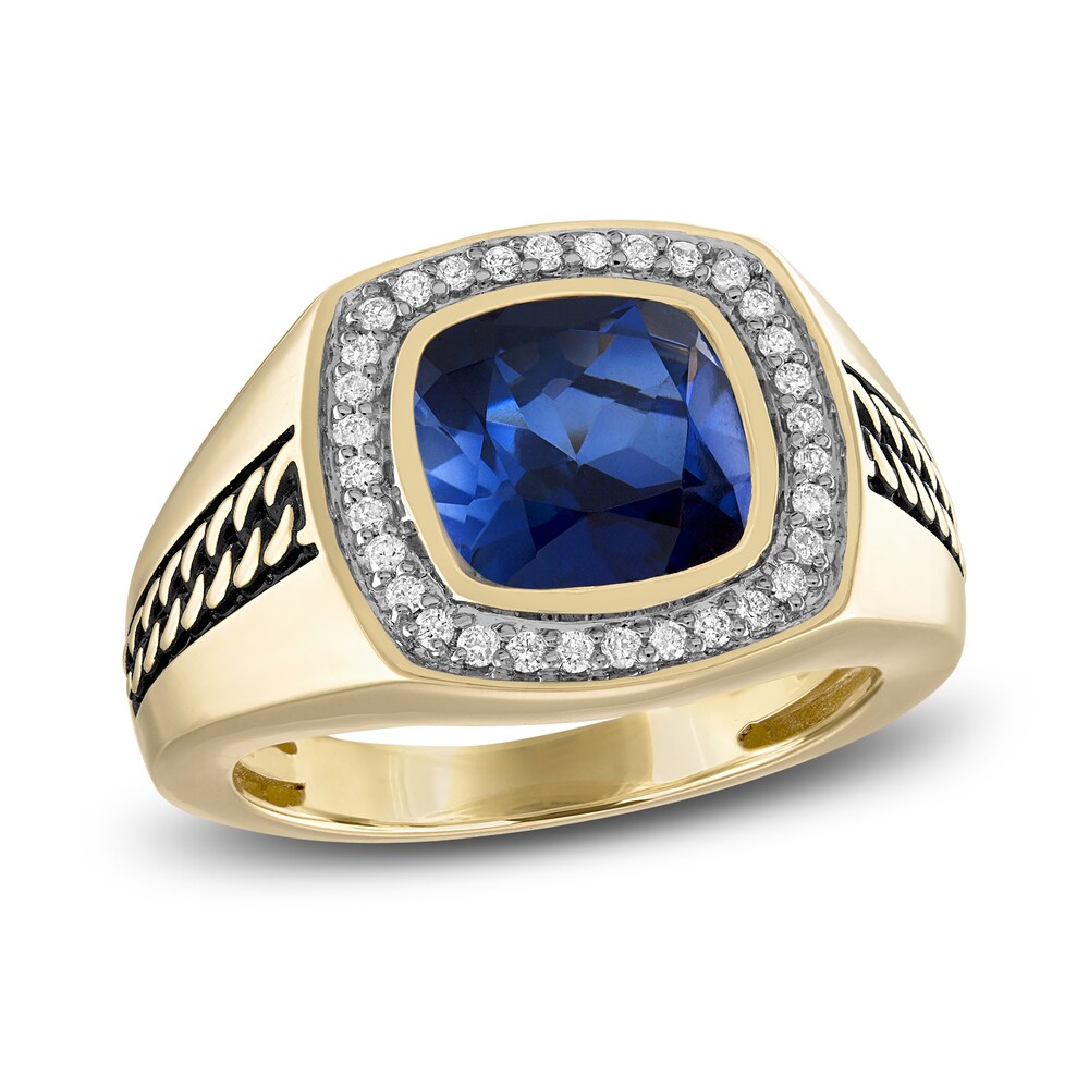 1933 by Esquire Men's Lab-Created Sapphire Ring 1/4 ct tw Diamonds 10K Yellow Gold UzabLOKF