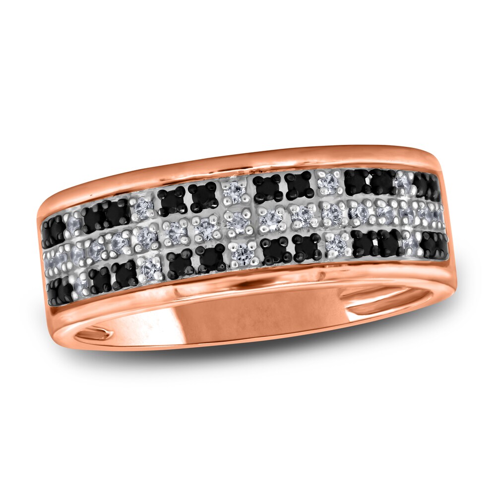 Men's Black & White Diamond Anniversary Ring 1/3 ct tw Round 14K Rose Gold V3kfgCEw