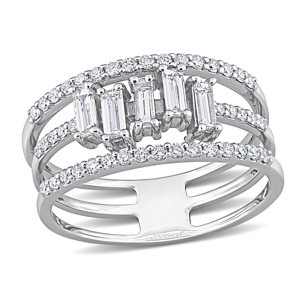 Diamond Triple Row Ring 5/8 ct tw Baguette/Round 14K White Gold V8KxyLM6