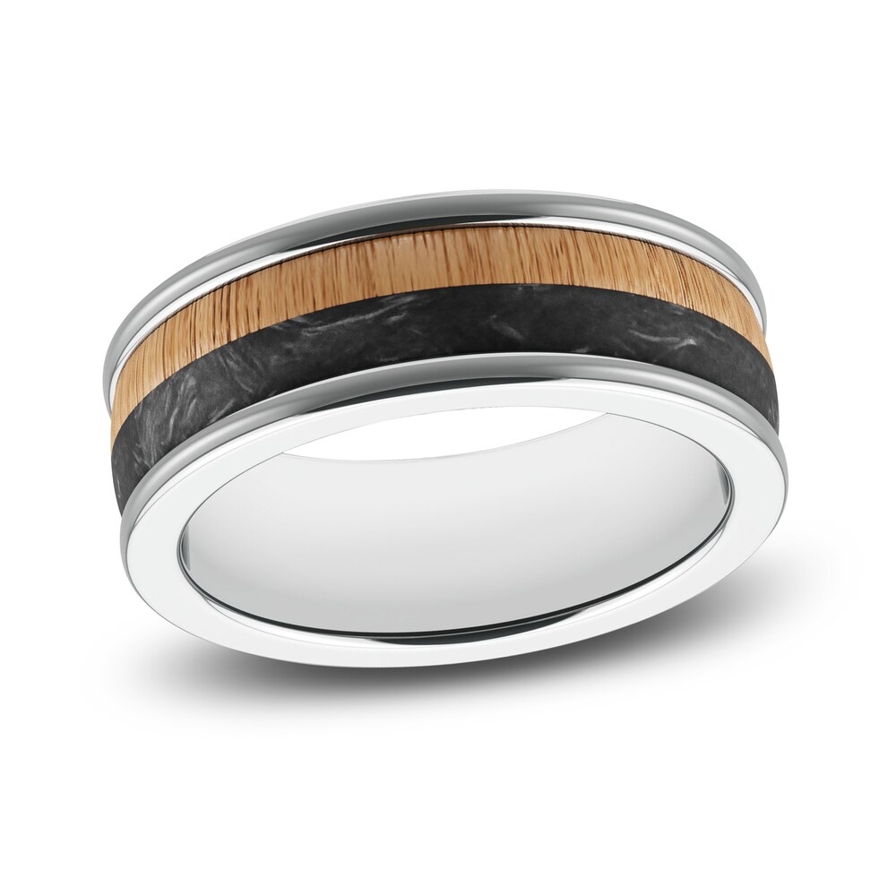 Men's Wood Wedding Band White Tungsten/Carbon Fiber 8.0mm VBrm9VAu