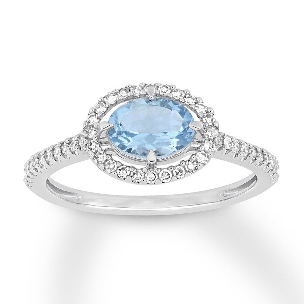Aquamarine Ring 1/4 carat tw Diamonds 10K White Gold Ve8bx4zl