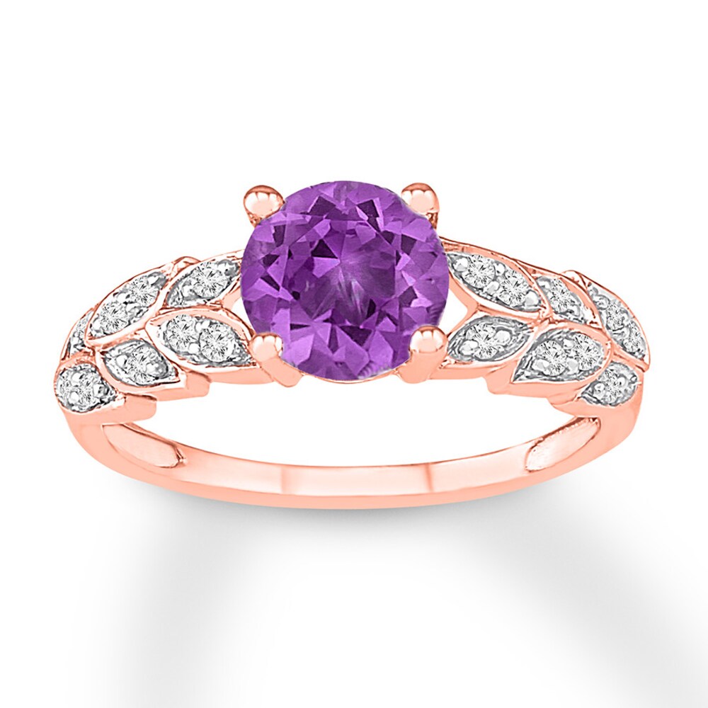 Amethyst Ring 1/10 carat tw Diamonds 10K Rose Gold VxVz5YbT