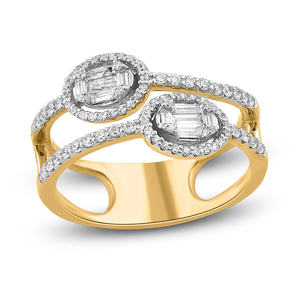 Diamond Ring 1/2 ct tw Round/Baguette 14K Yellow Gold/Rhodium W8jhgO1h