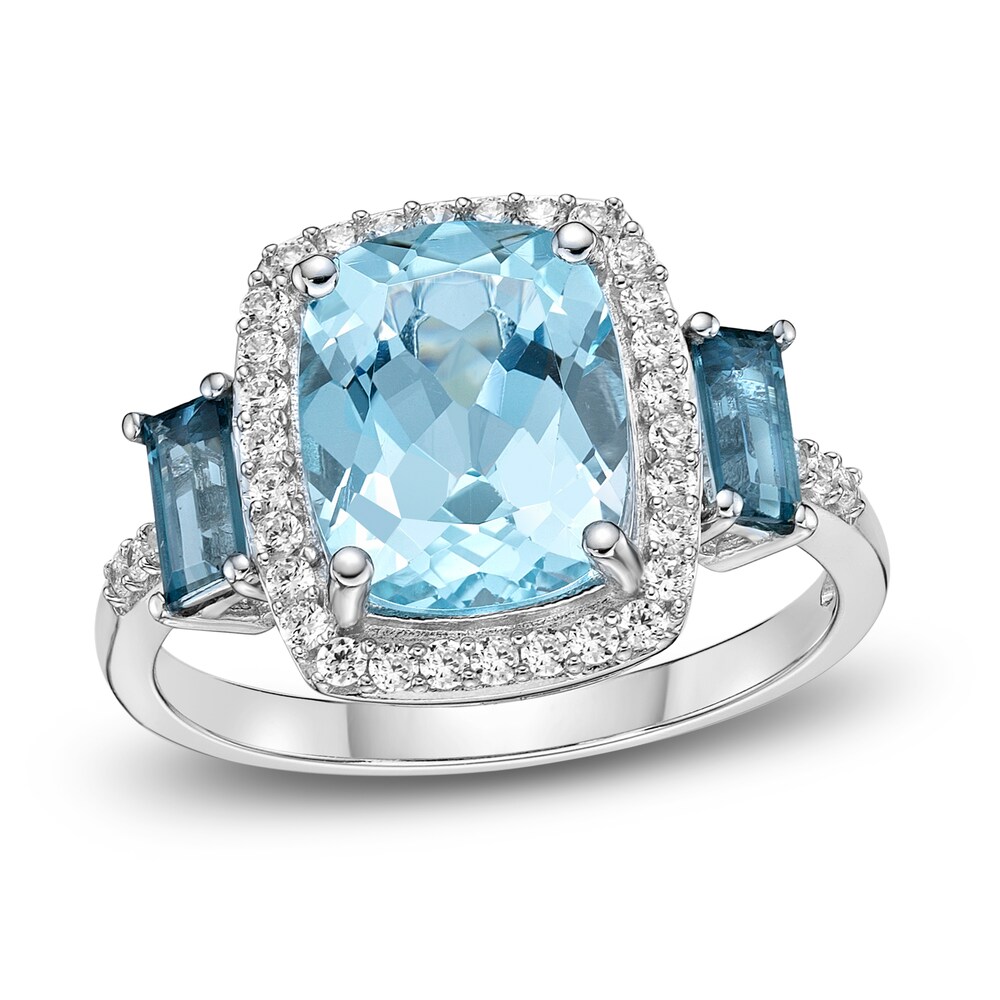 Natural Sky Blue Topaz Ring 1/4 ct tw Diamonds 10K White Gold W9NrE0bk