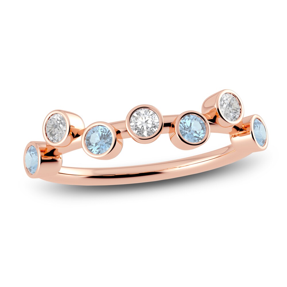 Juliette Maison Natural White Sapphire & Natural Aquamarine Ring 10K Rose Gold WCZBJg9b