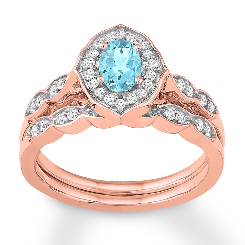 Aquamarine Bridal Set 1/4 ct tw Diamonds 14K Rose Gold WUslrfDT