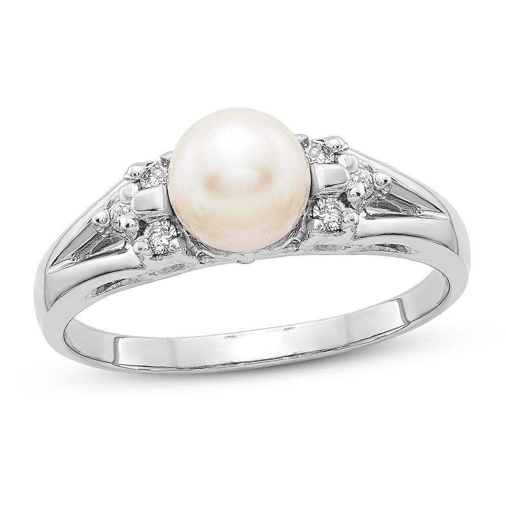 Cultured Freshwater Pearl Ring 1/10 ct tw Diamonds 14K White Gold WZ1GX40d