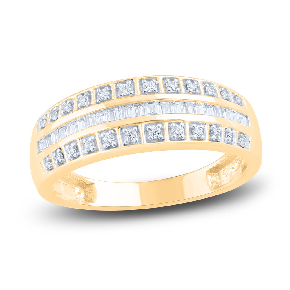 Diamond Anniversary Ring 3/4 ct tw Round/Baguette 14K Yellow Gold Wbjc3Ngv