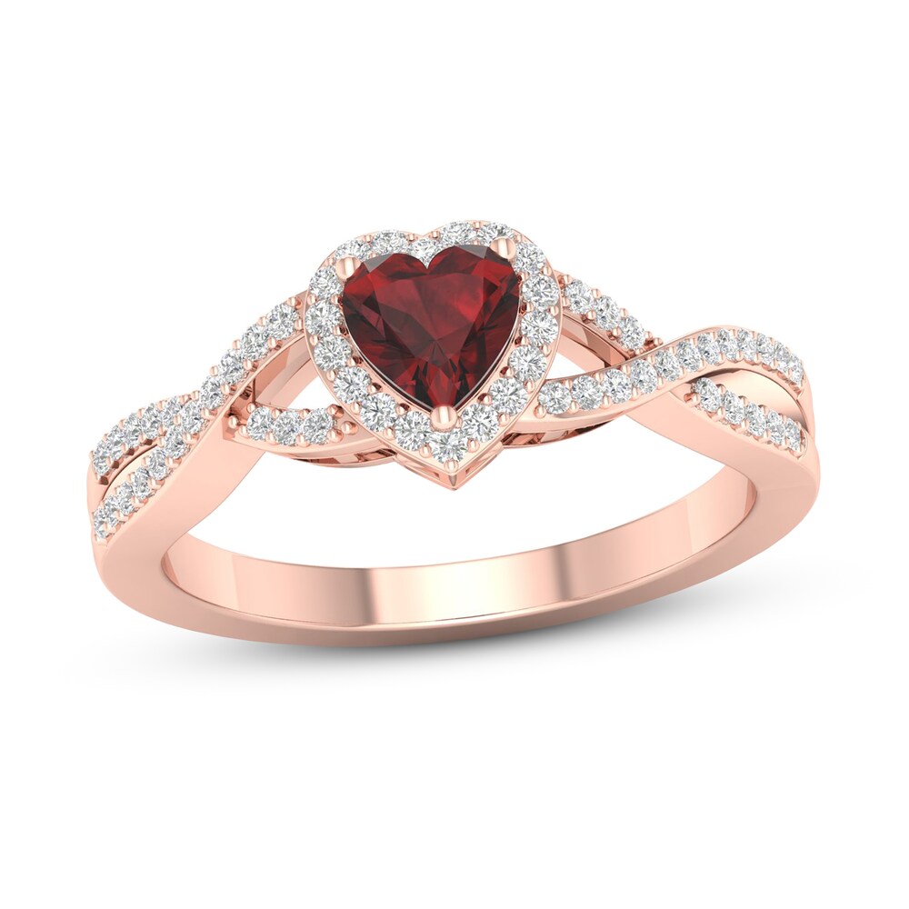 Garnet Heart Ring 1/6 ct tw Diamonds Round 10K Rose Gold WcoQMY5G