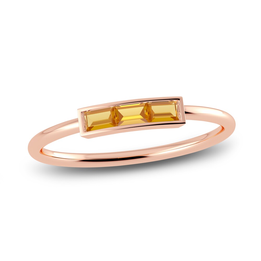 Juliette Maison Natural Citrine Baguette Bar Ring 10K Rose Gold Wf34cqlc