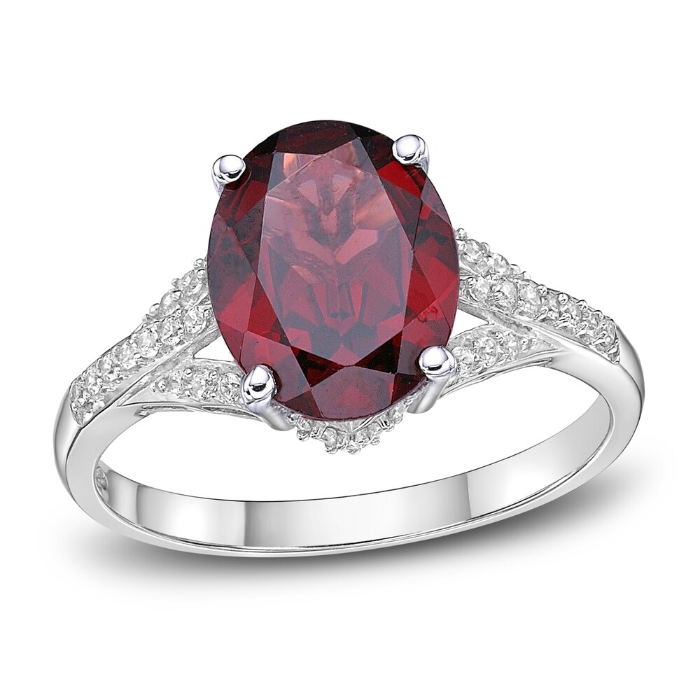 Natural Garnet Ring 1/6 ct tw Diamonds 10K White Gold WlDSbvHf