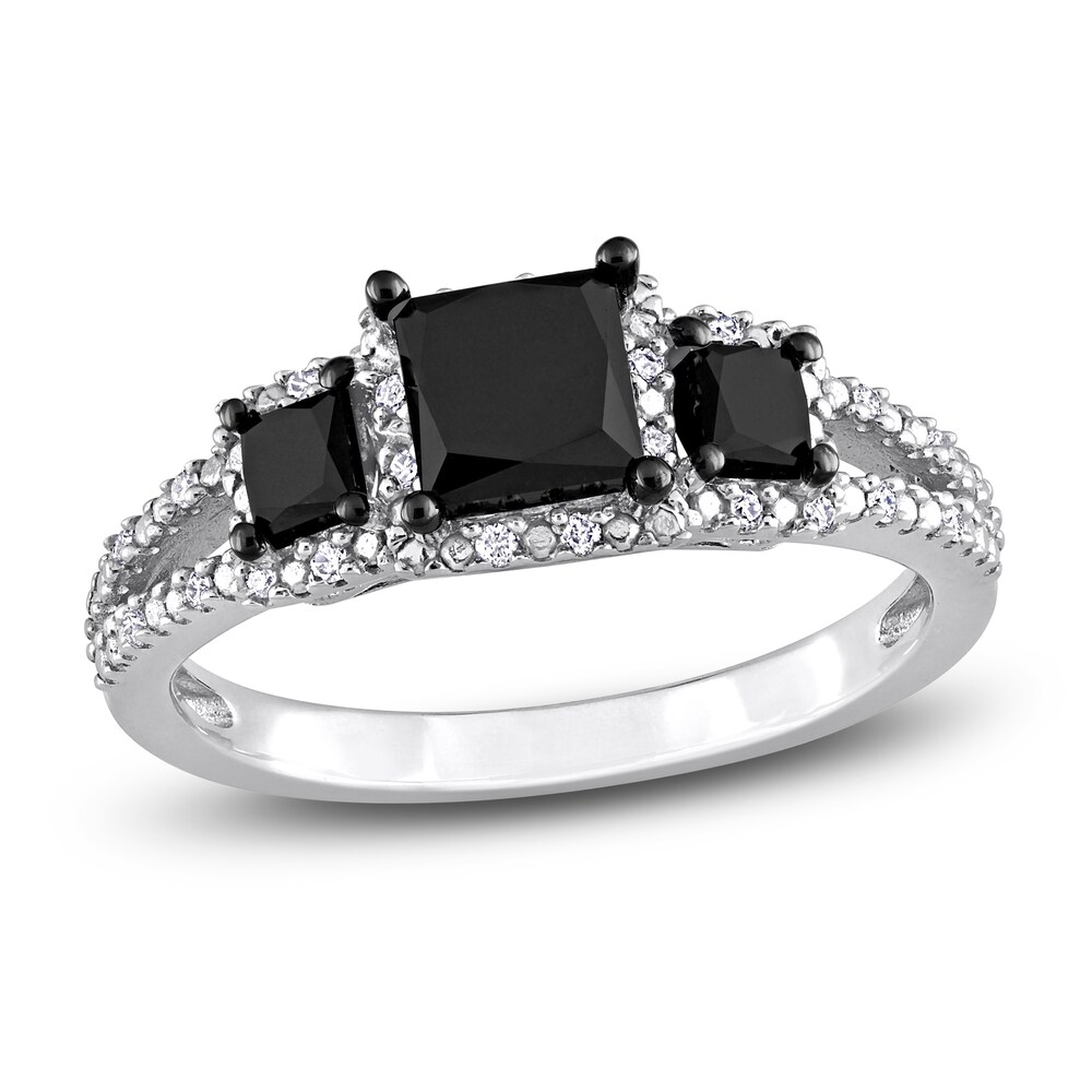 Black & White Diamond 3-Stone Engagement Ring 1-1/2 ct tw Round 14K White Gold Wy9gc1wa