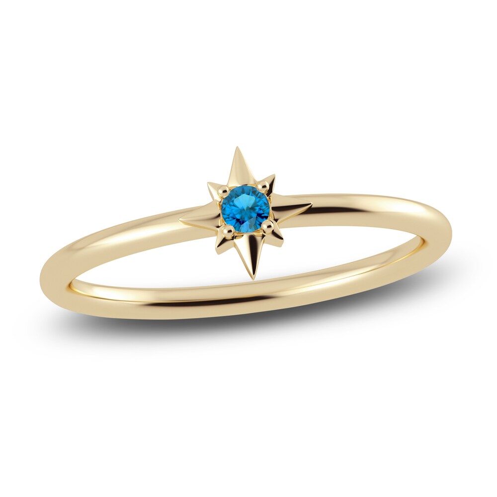 Juliette Maison Natural Blue Zircon Starburst Ring 10K Yellow Gold X4pwE7Wv