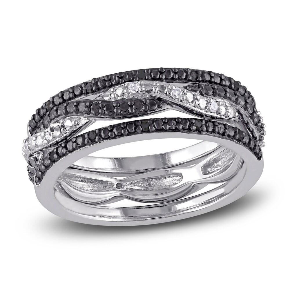 Black & White Diamond Ring Set 1/10 ct tw Round Sterling Silver XBZj4iFO